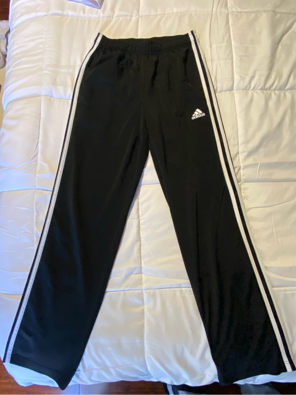 Adidas Black Track Pants with White Stripes Size S